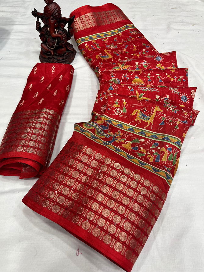 Wow Qalamkari Dola Silk With Jacquard Sequence Non Catalog Saree
